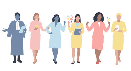 Obraz premium Diverse women in professions silhouette illustration