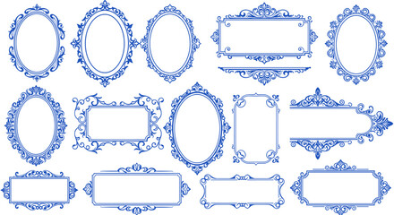 Elegant ornate blue frames collection for decorative designs and artistic projects