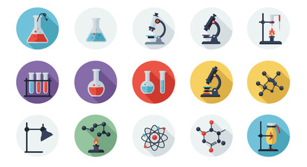 Modern science laboratory equipment icons set in flat design with long shadows