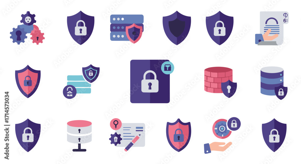 Poster colorful icons representing cybersecurity and data protection concepts