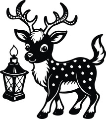 A wild brown reindeer vector silhouette with a heart and beautiful antlers