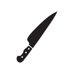 Black silhouette of a kitchen knife on white background