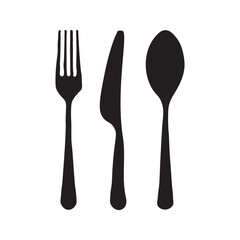 Black silhouette of fork, knife and spoon