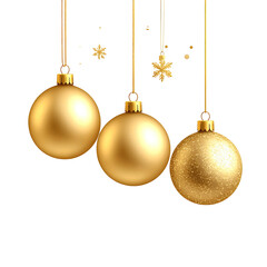 Three golden Christmas ornaments hanging