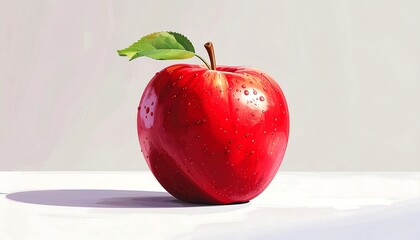 A vibrant, glossy red , detailed with water droplets, rests on a plain white surface, illuminated by natural light.