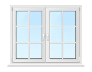 White double-hung window with light-blue glass