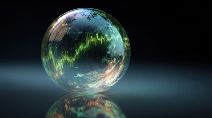 Global Vision: A glass sphere, shimmering with an internal display of financial data against a blurred backdrop, represents the insights and complexities of global finance.
