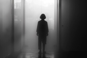 Obraz premium Surreal black and white visual of human connection and disconnection with fragmented shapes and dramatic side lighting