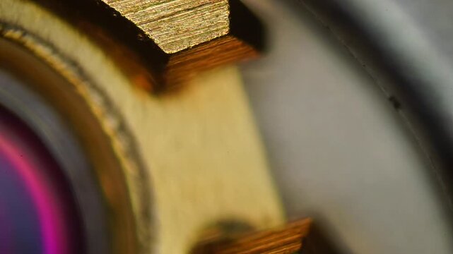 Vintage Watch Mechanism Under Microscope - DIC Reveals Metal Texture, Scratches and Ruby Bearings #1