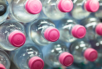 Plastic bottles with mineral water in a store
