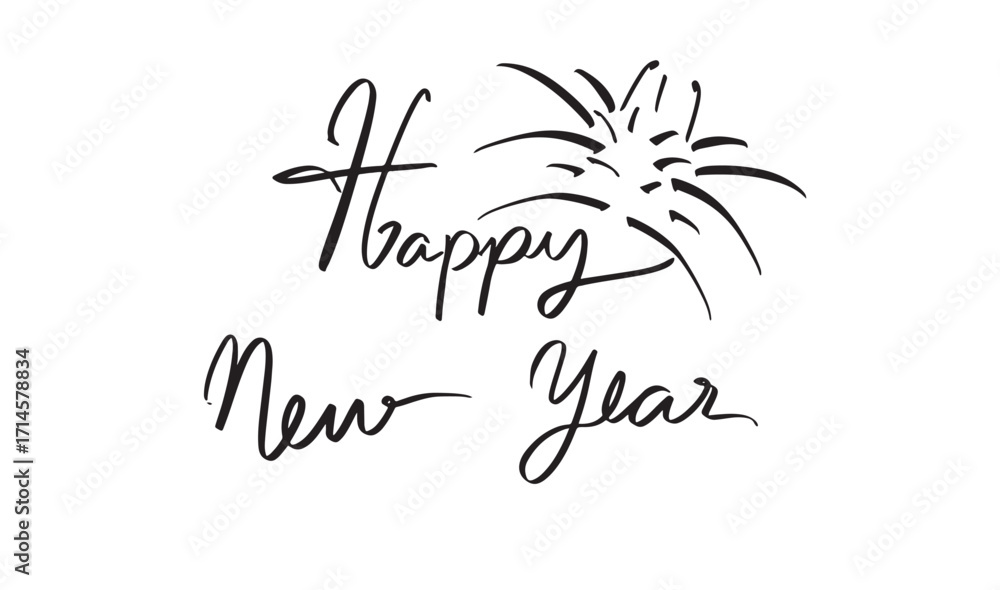 Poster happy new year firework text font calligraphy hand written lettering script black color object icon 