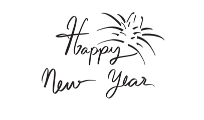Happy new year firework text font calligraphy hand written lettering script black color object icon merry christmas xmas happy new year firework banner poster 2026 2027 2028 time calendar december art