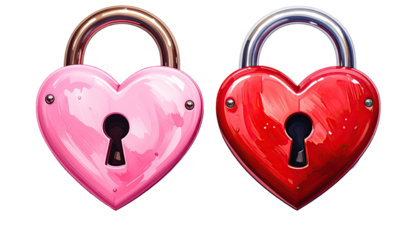 Two heart-shaped padlocks, one pink, one red (2)