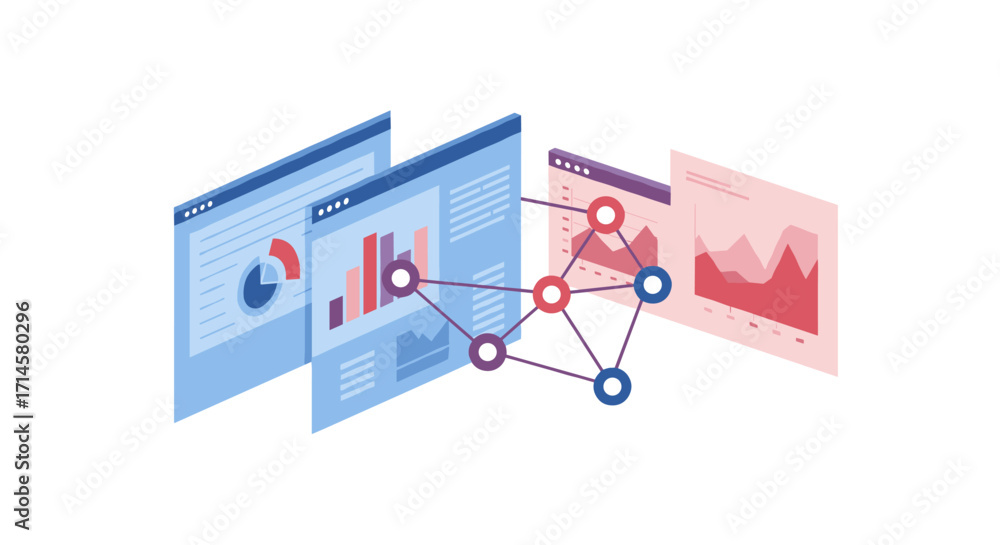 Wall mural data analysis concept with interactive graphs and charts in modern flat design
