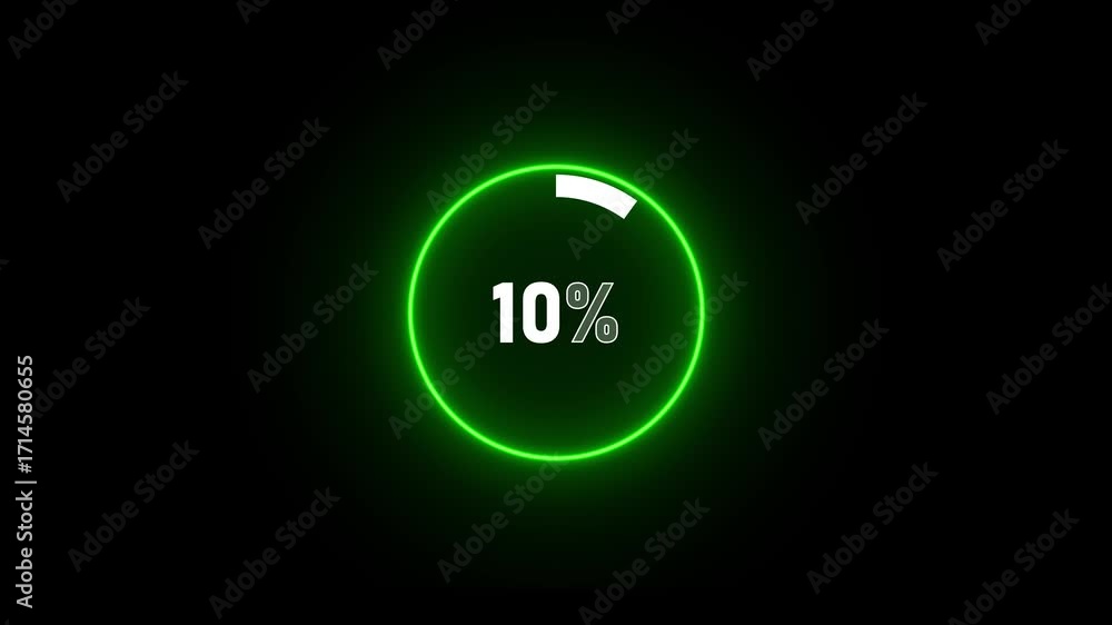 Poster pink neon circle with 7 percent loading indicator on black background progress percentage