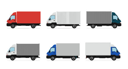 Colorful cargo trucks set in flat style for transportation designs