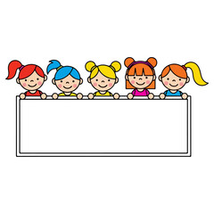 Children holding a blank sign for your message or text.