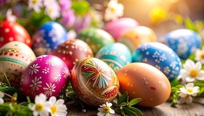 Fototapeta premium Colorful Easter eggs with flowers