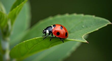 Obraz premium Ladybug on leaf closeup