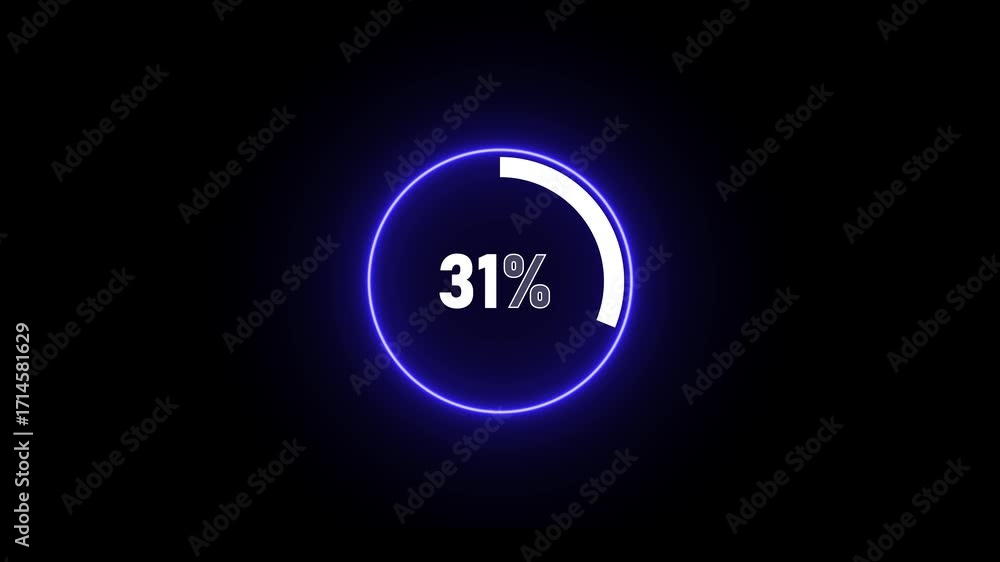 Poster neon blue circle loading bar showing 18 percent progress on black background percentage