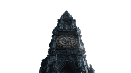 Gothic clock tower detail isolated on transparent background