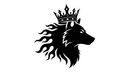 Obraz premium A striking black silhouette of a wolf's head adorned with a regal crown, set against a clean white background.