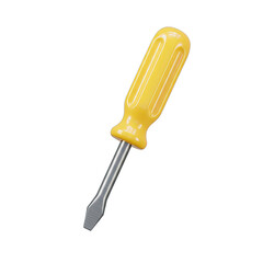 A vibrant yellow-handled flathead screwdriver, rendered in crisp 3D, stands ready for various repair tasks and DIY projects, symbolizing essential household utility.