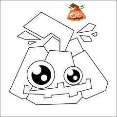 
Halloween-themed coloring pages for kids. Cat, Frankenstein, witch, skull, witch, vampire.