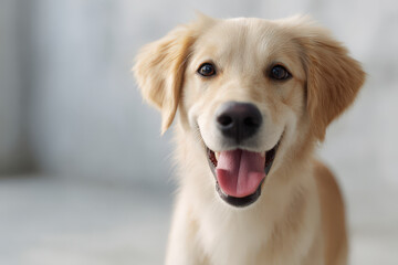 joyful dog portrait set against clean minimalist background that highlights its playful personality and charm