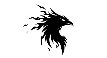 Fototapeta premium A striking black silhouette of a phoenix or eagle with fiery plumage, depicted in a dynamic, abstract style.