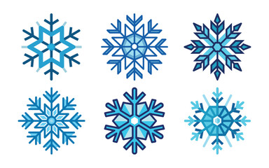 Six Blue Snowflake Designs Winter Holiday Icons
