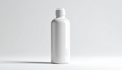 Minimalist White Plastic Bottle Isolated on White Background &ndash; Cosmetic or Pharmaceutical Packaging