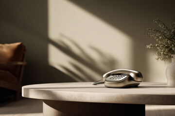stylish office corner featuring sleek phone on modern coffee table creating productive atmosphere