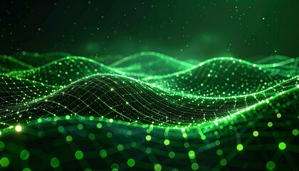 Abstract green technology background digital wave and light particles
