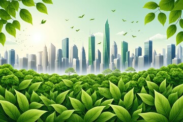 Sustainable Cityscape Surrounded by Lush Green Forest and Vibrant Foliage 1