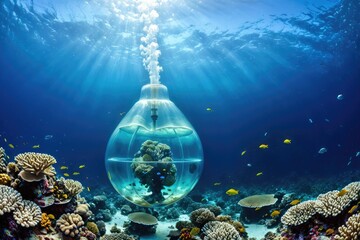 Underwater Scene of Coral Reef Ecosystem and Transparent Aquatic Sphere 9
