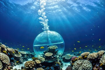 Underwater Scene of Coral Reef Ecosystem and Transparent Aquatic Sphere 2
