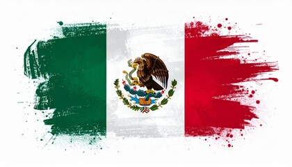 The flag of Mexico painted in a rough graffiti style bold street art texture white background 