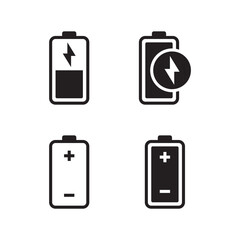 Set of Four Battery Charging and Polarity Icons