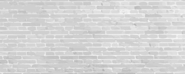 Panorama white brick wall texture background, brick wall texture for interior or exterior design backdrop, white brick wall texture wallpaper background. Vector illustration.