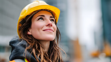 Confident Female Construction Worker at Urban Site