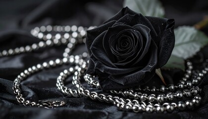 Obraz premium A textured, painterly rendering of a dark rose with delicate silver jewelry.