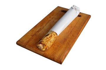 Turkish Chicken Döner Wrap (Zurna Dürüm) Isolated on White Background