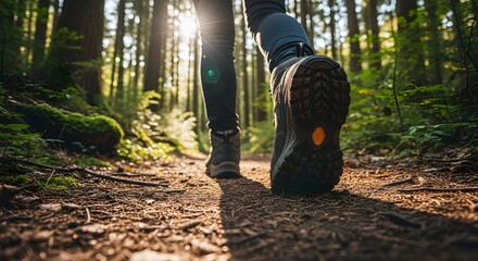 Hiker exploring stunning sunlit forest trail today