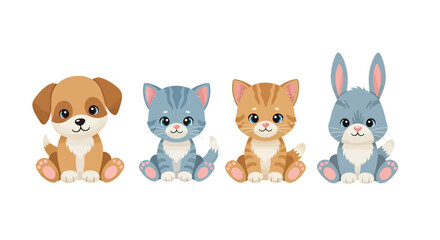 Four adorable cartoon baby animals sitting.