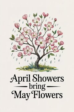 Watercolor Dogwood Tree in April Showers with "April Showers Bri