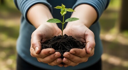 Hands lovingly holding a fresh green seedling