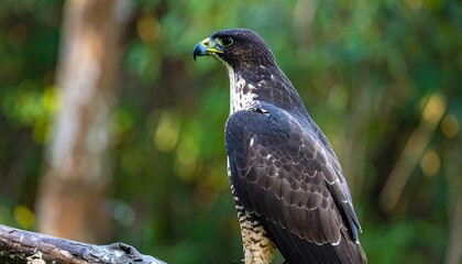 Close-up of a dark hawk perched