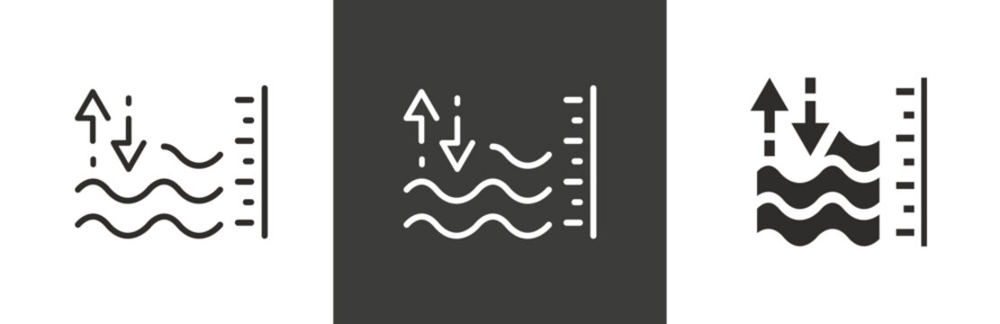 flat and linear set icons, level water or liquid icon, measurement volume, simple symbols on white and black background - editable stroke vector illustration