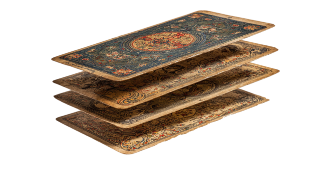 Antique Tarot Cards Floating isolated on transparent background - Powered by Adobe